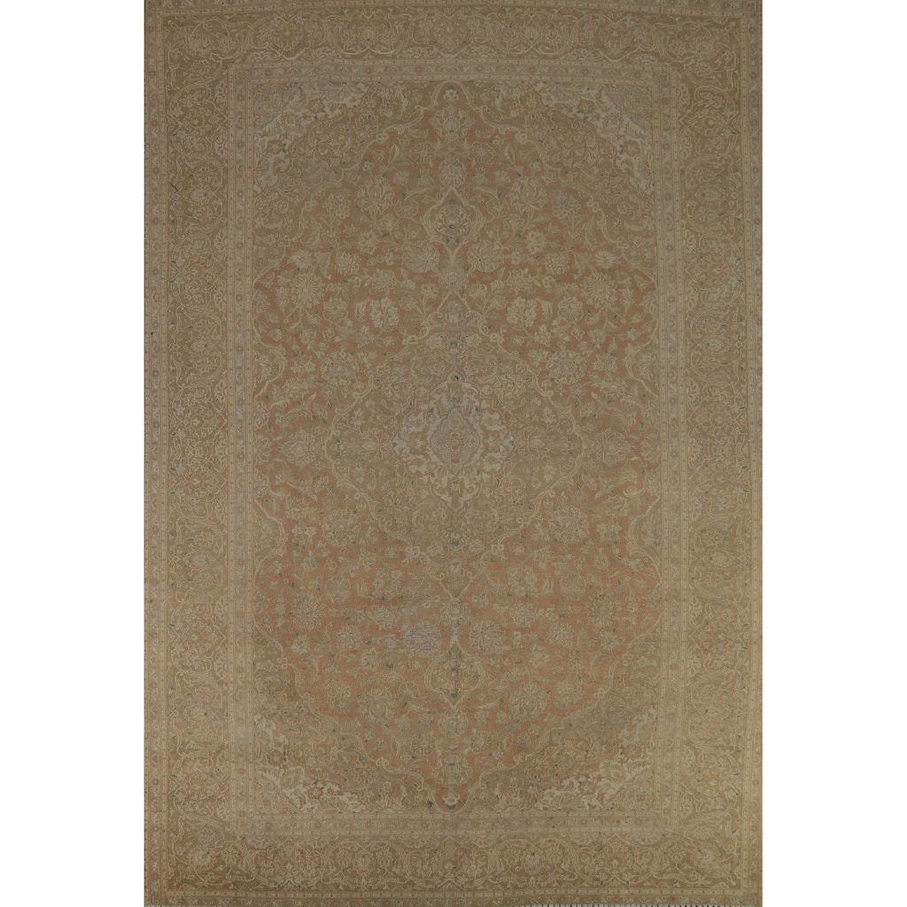 Traditional Floral Mashad Persian Vintage Rug Handmade Wool Carpet - 8'4" x 11'5"