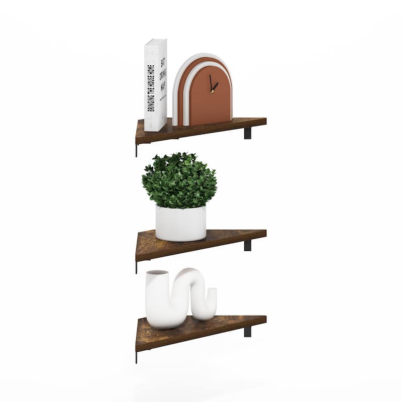 Furinno Rossi Triangle Corner Floating Shelves, Wall Mount Display Shelf, White, Set of 3