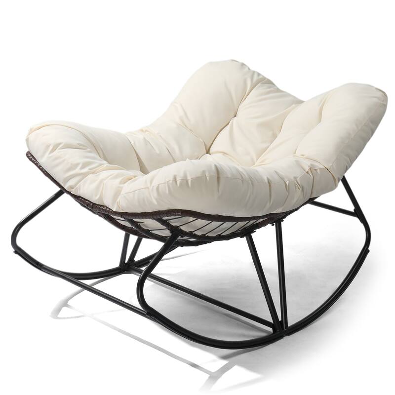 Outdoor Wicker Papasan Chair with Padded Cushion for Patio - 51"D x 30"W x 32"H