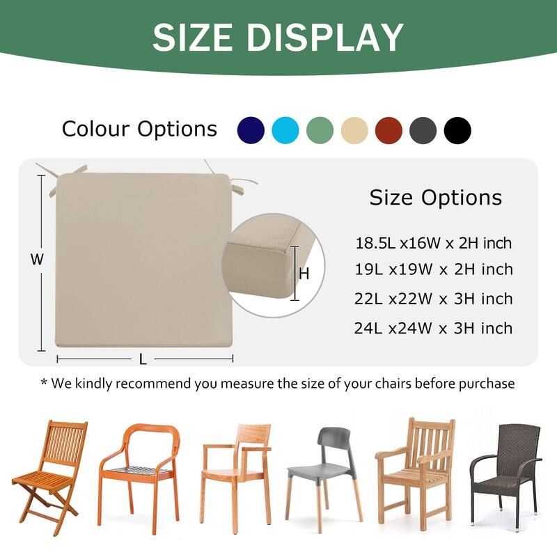 18.5" x 16" 4-Pack Outdoor Chair Cushions - Waterproof, Fade-Resistant, w/Ties