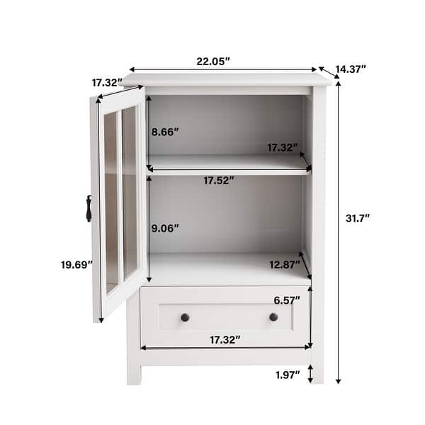 22.05 in. W x 14.37 in. D x 31.69 in. H Buffet Storage Cabinet with Single Glass Doors and Unique Bell Handle in White