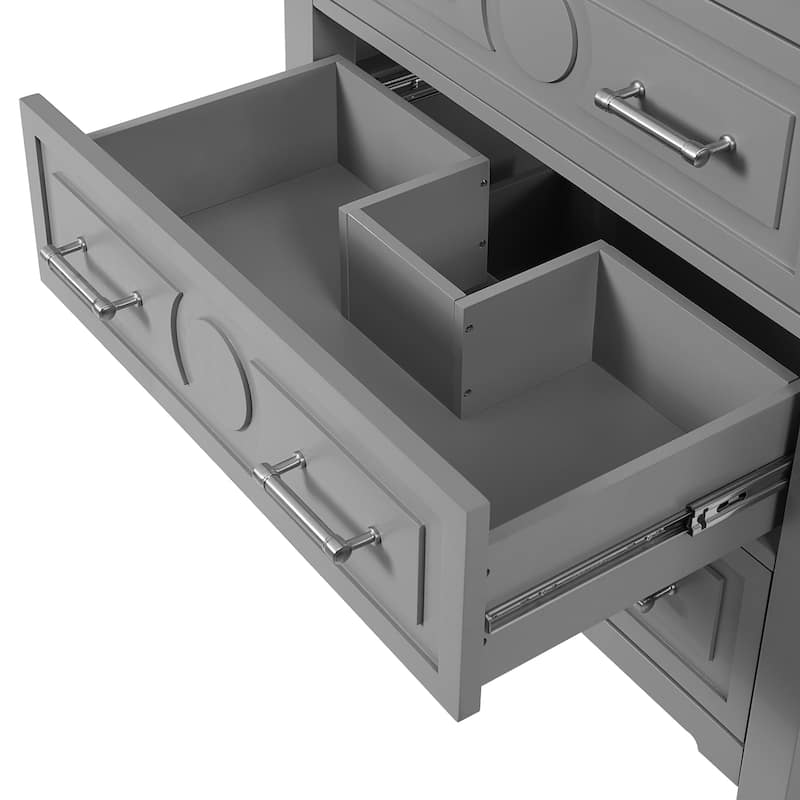 30"Bathroom Vanity with Ceramic Sink, Free Standing Single Vanity Set with 3 Drawers, Solid Wood Frame Storage Cabinet