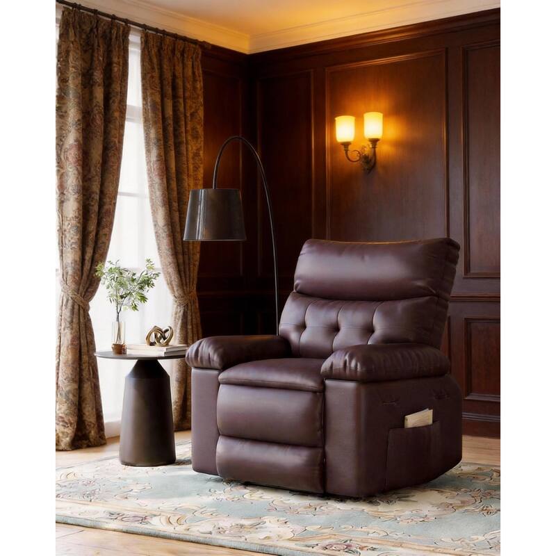 360° Swivel Manual Recliner Chair, with Massage & Remote Control - Coffee