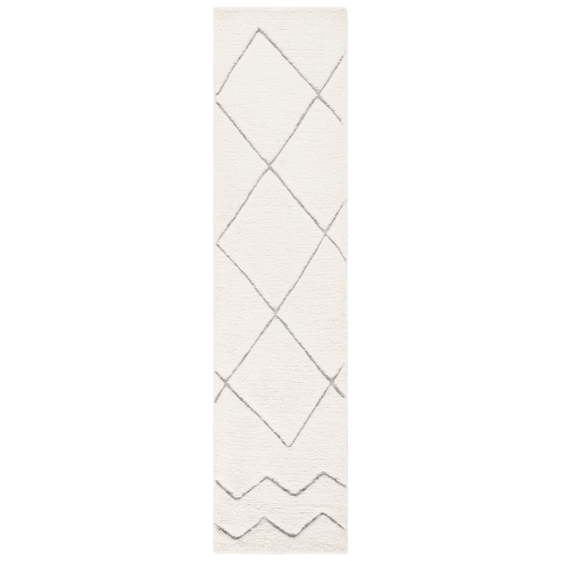 SAFAVIEH Handmade Kenya Antina Moroccan Boho Wool Rug - 2'3" x 9' Runner - Ivory/Grey