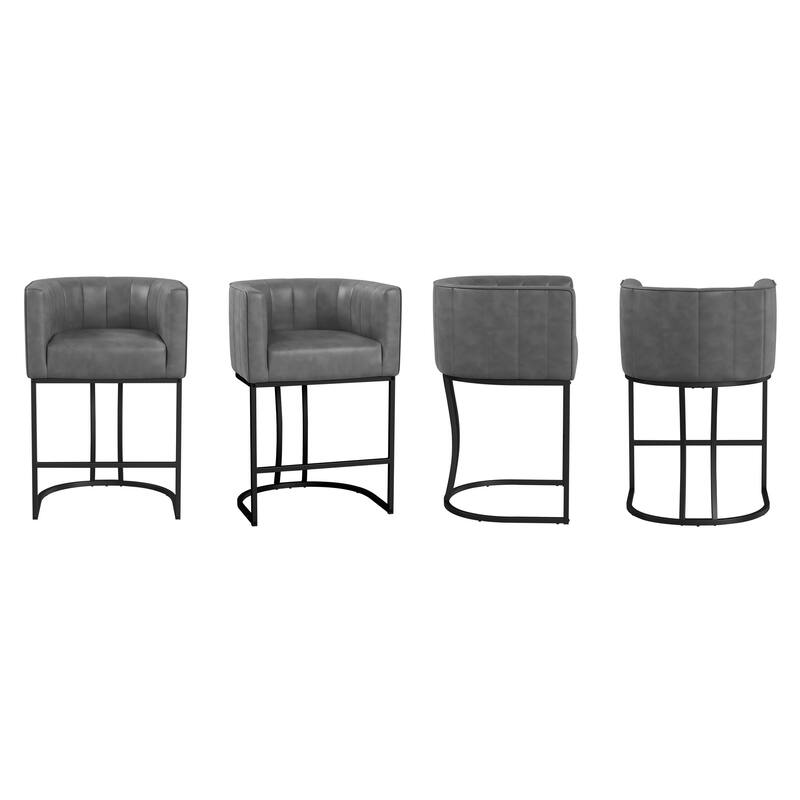 LUE BONA Modern 26.in Low Back Counter Height Barstool Barrel Set of 4 Bar Stools with Metal Frame