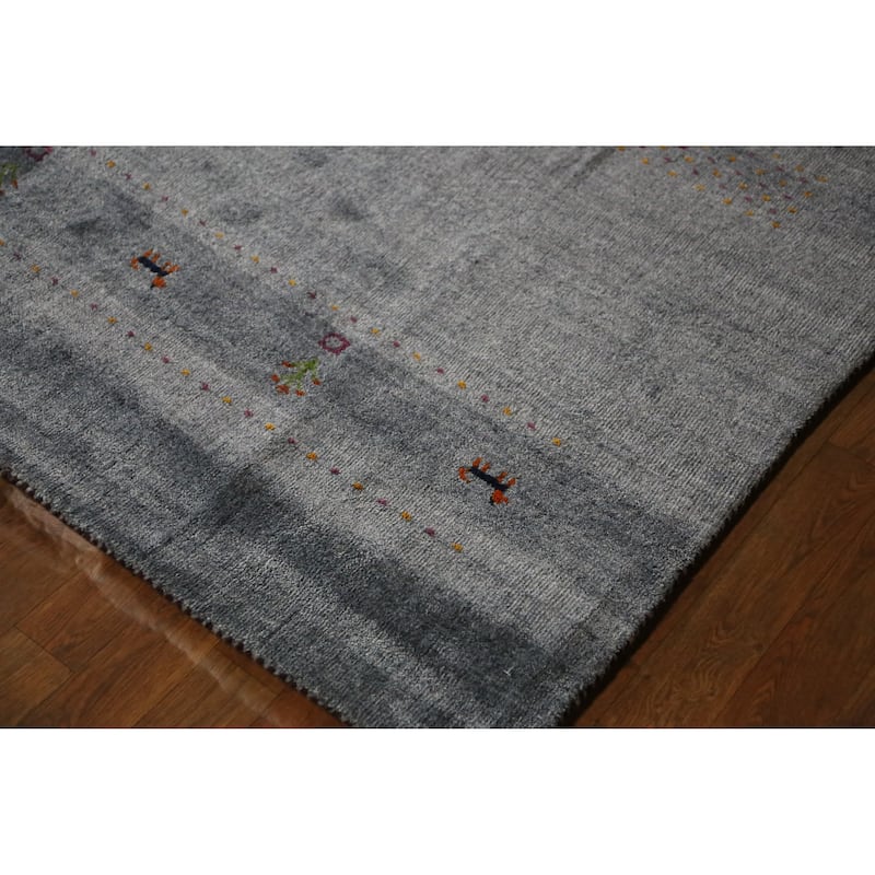 Hand Knotted Oriental 100% Wool Carpet Tribal Tribal Greys & Charcoal Gabbeh Area Rug - 9' 8'' X 8' 1''