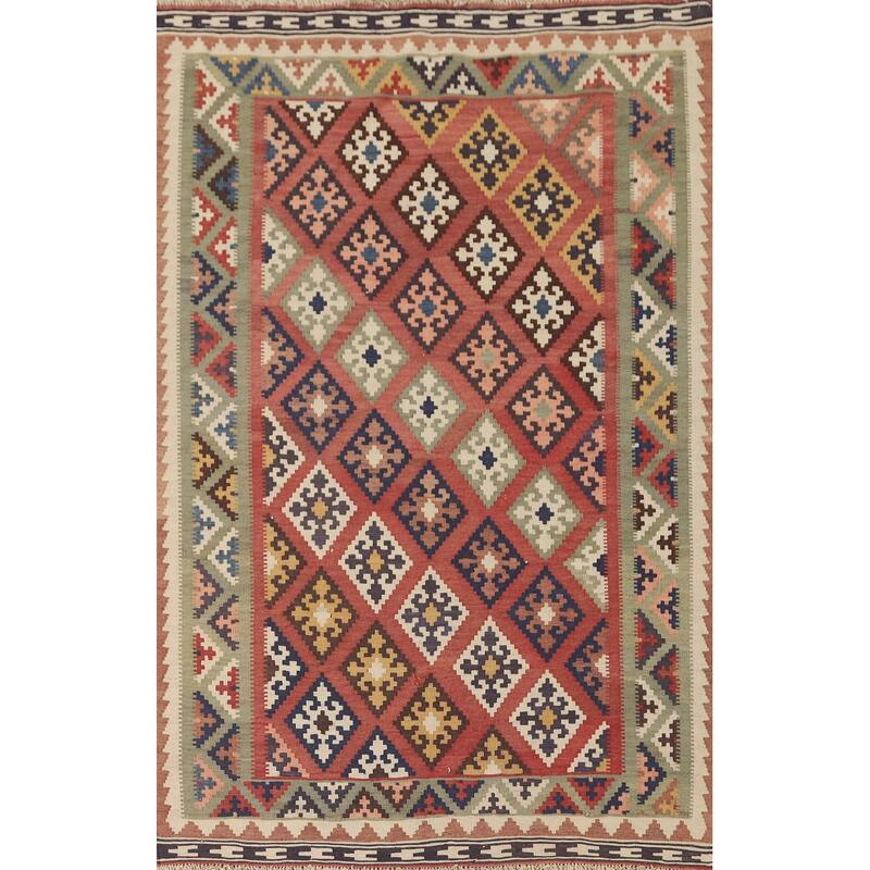 Orange Kilim Qashqai Persian Vintage Hand-Woven Wool Carpet - 4'2" x 6'2"