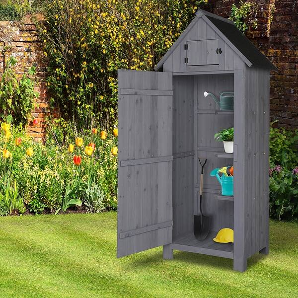 slide 2 of 10, 70 Inch Double Slope Top Fir Courtyard Storage Room,Dark Gray