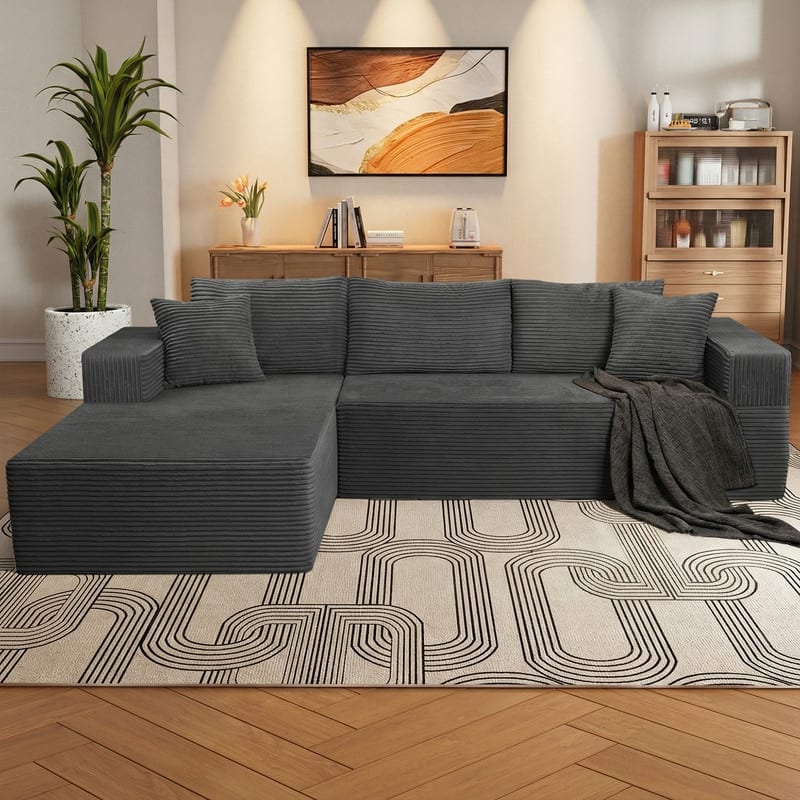 WINSOON 106" W Plush Modular Sectional Sofa with Pillows - Grey - Left Facing