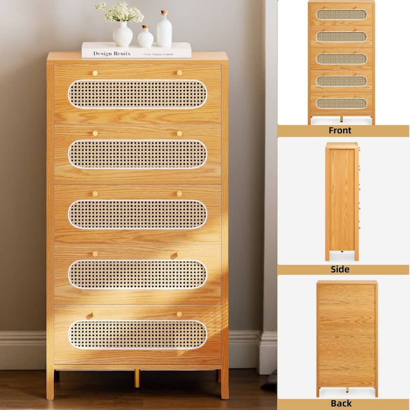 Moasis 5 Drawer Rattan Dresser