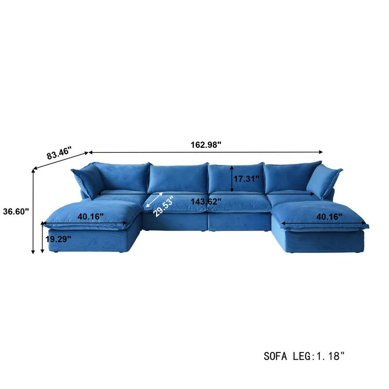 6 Piece U-shaped Velvet Upholstery Modular Sectional Sofa with 2 Ottoman
