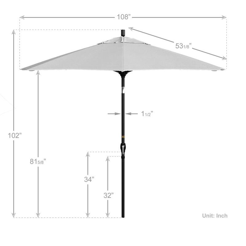 California Umbrella 9' Rd. Aluminum Patio Umbrella, Crank Lift with Push Button Tilt, Black Finish, Pacifica Fabric