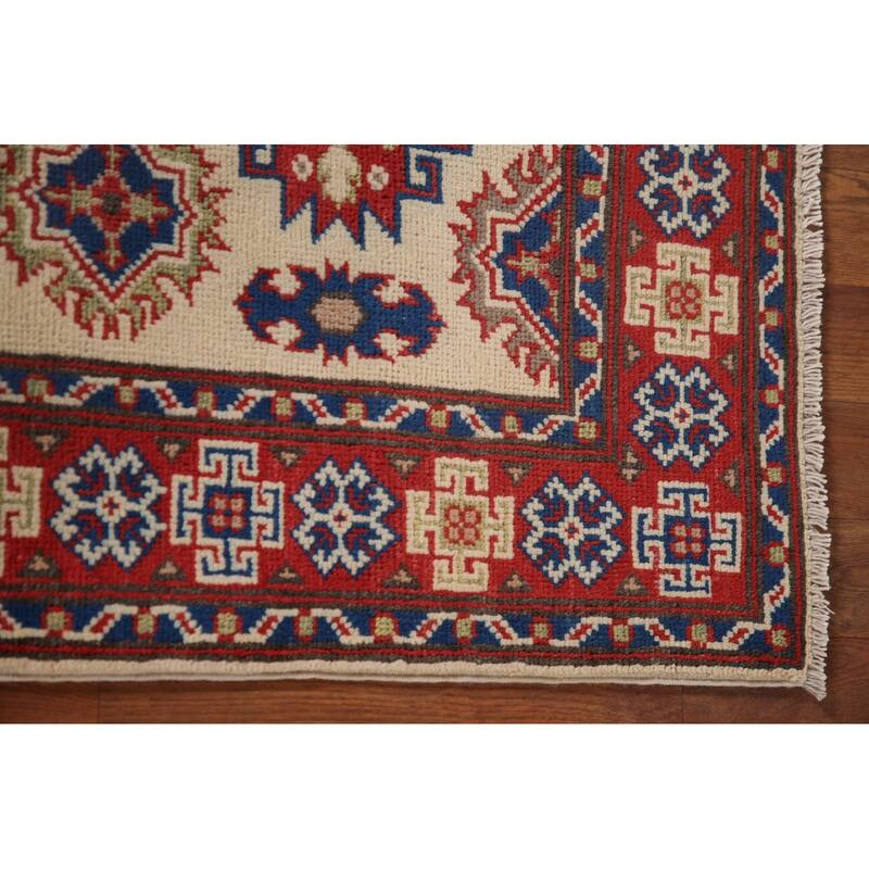 Geometric Kazak Accent Rug Handmade Oriental Wool Carpet - 2'9" x 4'1"