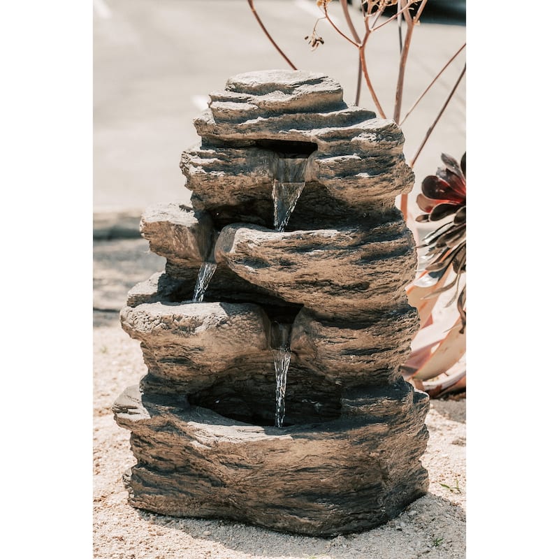 XBrand 23.6"H Stacked Rock Waterfall Fountain with LED lights and Pump, Indoor/Outdoor Décor, Home, Garden, Yard Décor