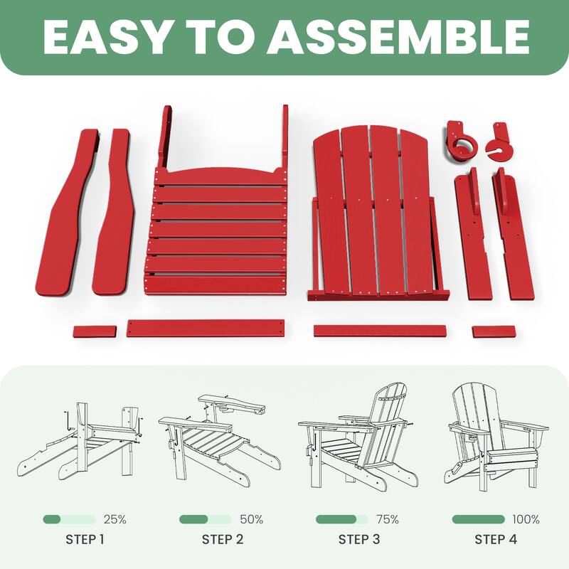 Foldable HDPE Adirondack Chair with Dual Cup Holders