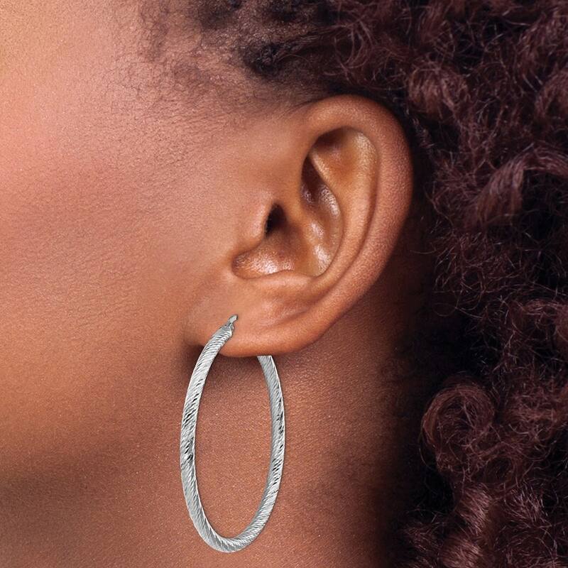 Curata 14k 3x40 White Gold Sparkle Cut Round Hoop Earrings - 49.75x47.5mm Wide 3mm Thick