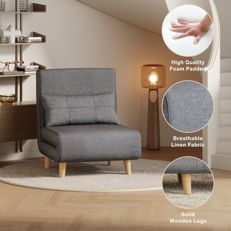 3 in 1 Convertible Upholstered Sofa Bed Sleeper Chair, Chaise Lounge Sofa, Folding Sleeper Chair, Recliner Chair with Pillow
