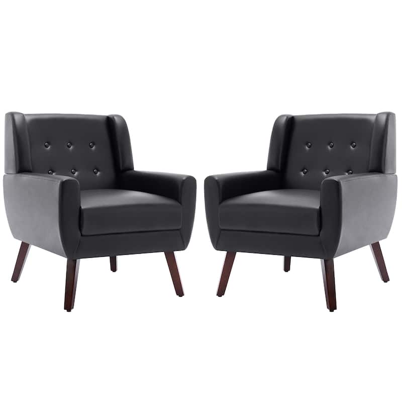 2 Set Modern Tufted Linen Upholstered Accent Chair Faux Leather Armchair