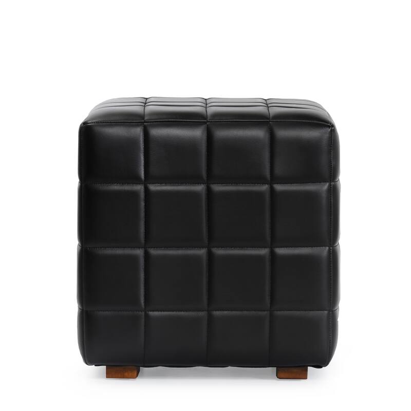 Classic Home Carlo 18" Black Square Tufted Leather Ottoman