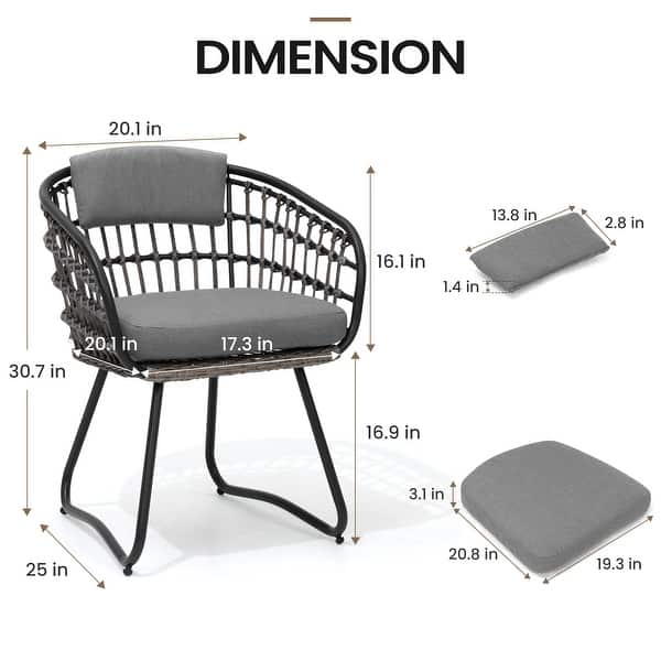 dimension image slide 3 of 4, 9PC Patio Outdoor Aluminum Dining Table Sets with Umbrella Hole with Rattan Chair