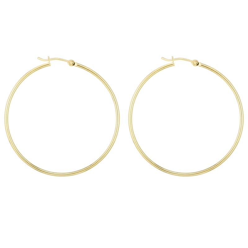 Curata 14k Yellow Gold 1.5x45mm Shiny Round Tube Hoop Fancy Earrings With Hinged Clasp