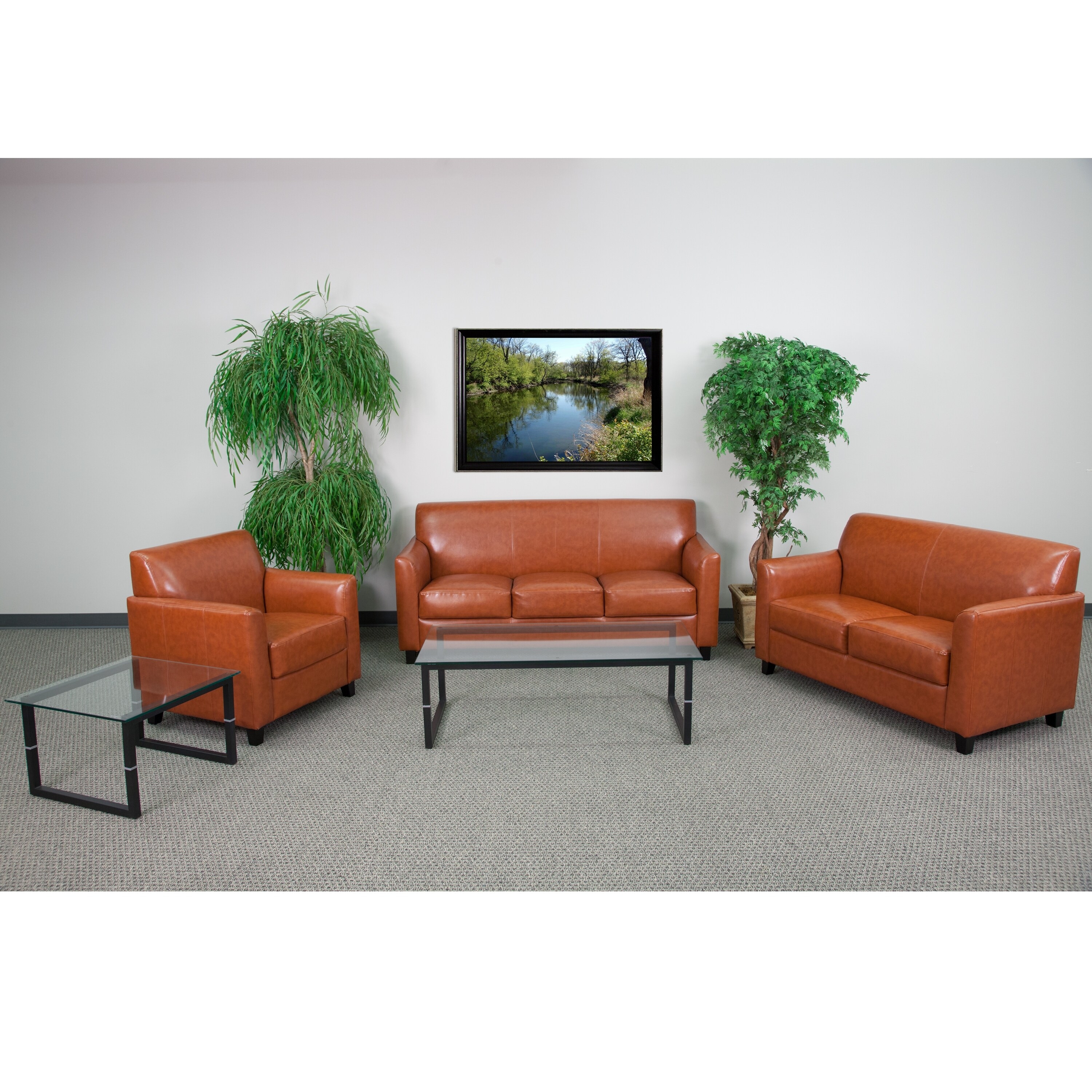 Benville Modern Cognac Leather 3-piece Living Room Set