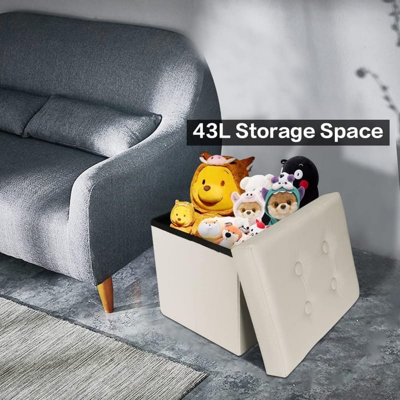 2PC Storage Ottoman Folding Foot Rest Stool