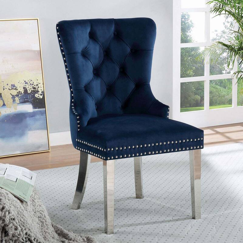 Contemporary Blue Color Flannelette 2pcs Side Chairs