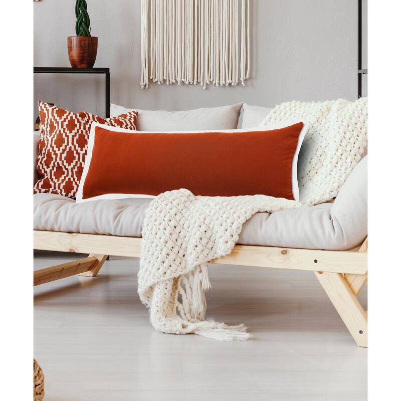 Sevita Bright Bordered Throw Pillow - 14" x 36" - Polyester - Clay