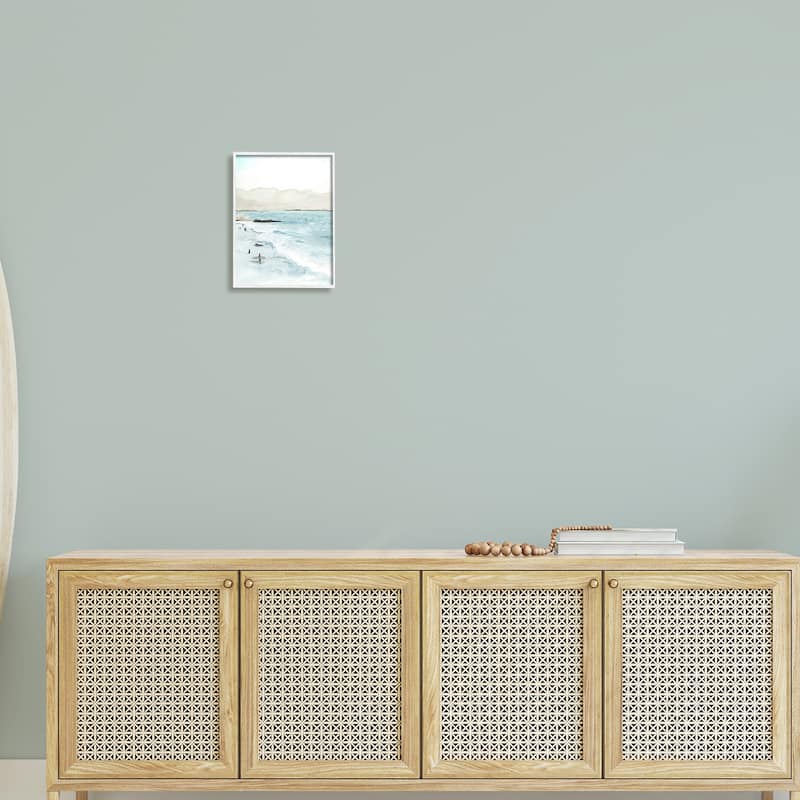 Stupell Surfing Shoreline Sea Waves Foggy Mountains Framed Wall Art, Design by Grace Popp - Blue