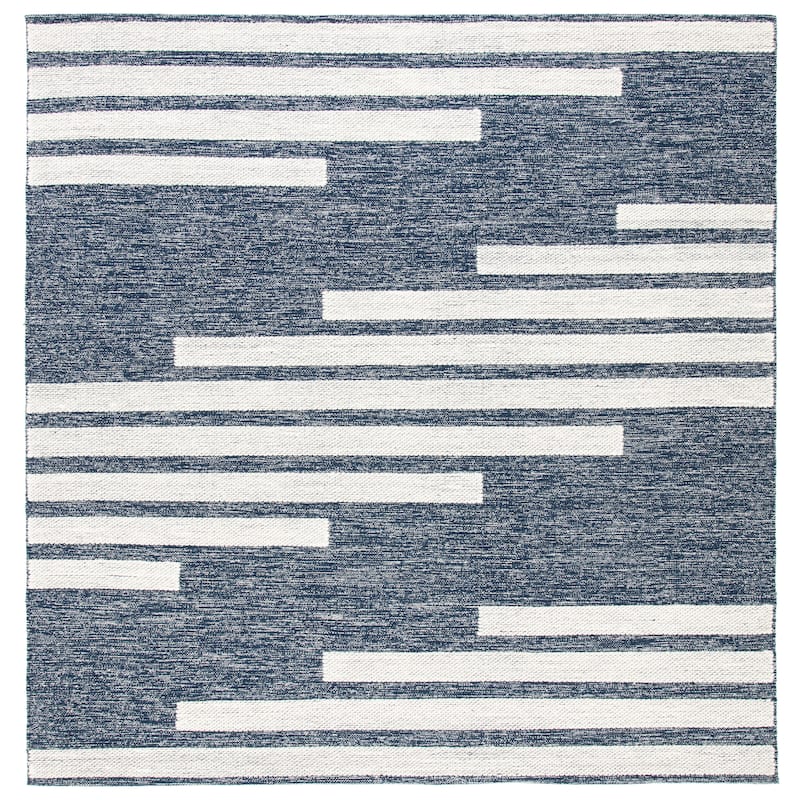 SAFAVIEH Handmade Striped Kilim Caitlin Modern Cotton Rug - 7' Square - Navy/Ivory