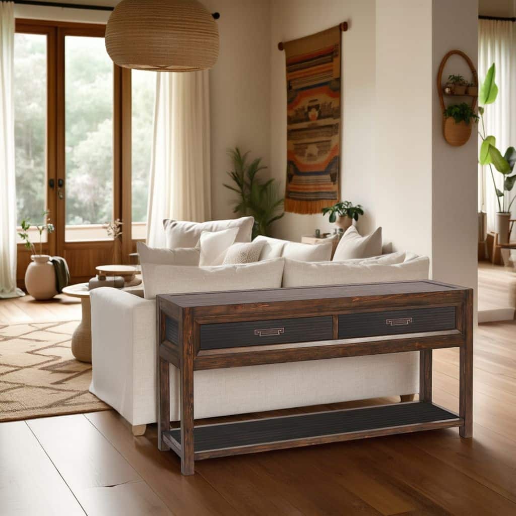 Bridgevine Home Branson 2-drawer Sofa Table, No Assembly Required, Two-Tone Finish