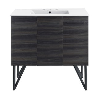 Annecy 36 In. Black Walnut Bathroom Vanity With White, 3-Hole Ceramic ...