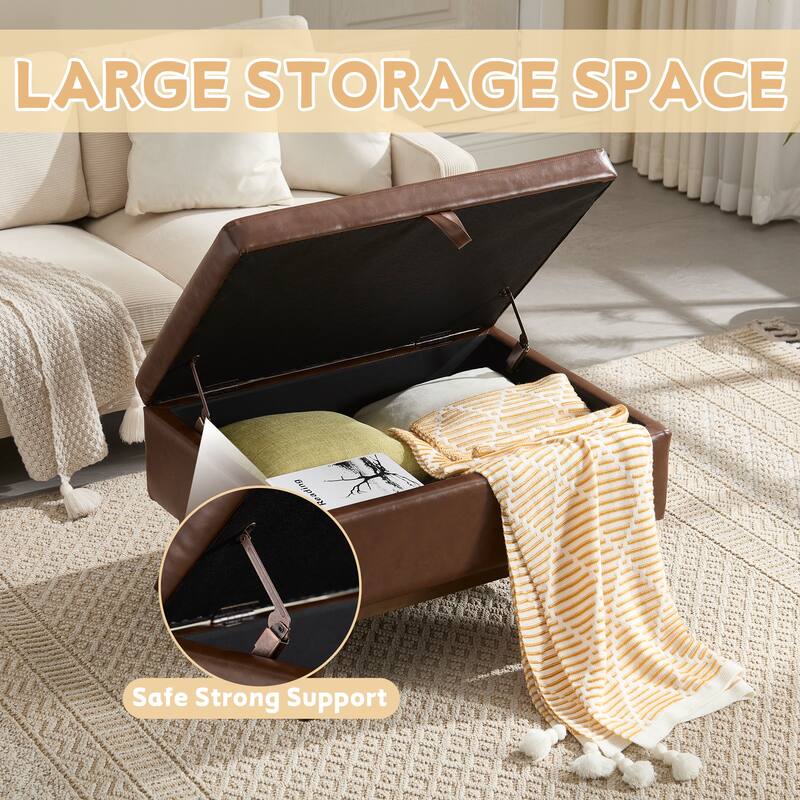 Mid-century modern square coffee table storage bench, assembled, suitable for living room