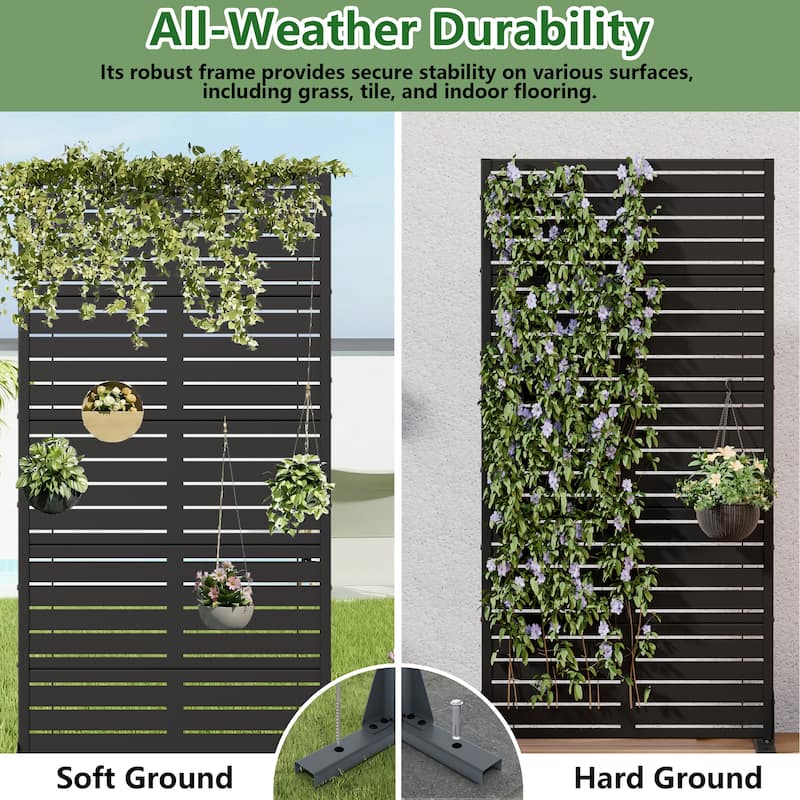 Outdoor Privacy Screen with Stand Freestanding Metal Privacy Fence, Decorative Screen Panel