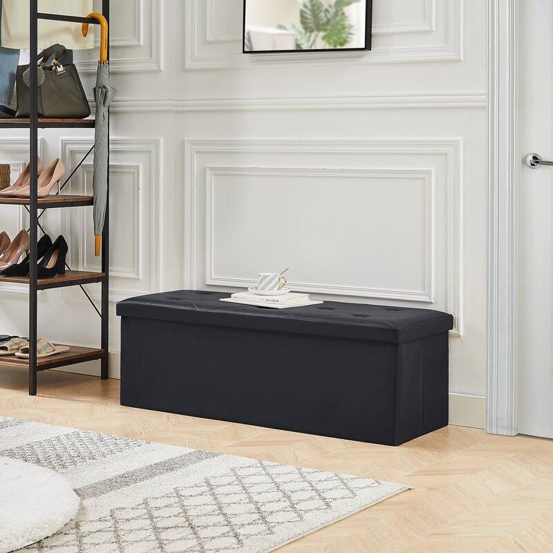 2 PC Storage Folding Ottoman, Storage Footrest Stool, Faux Leather Storage Bench Cube with Padded Seat for Small Space