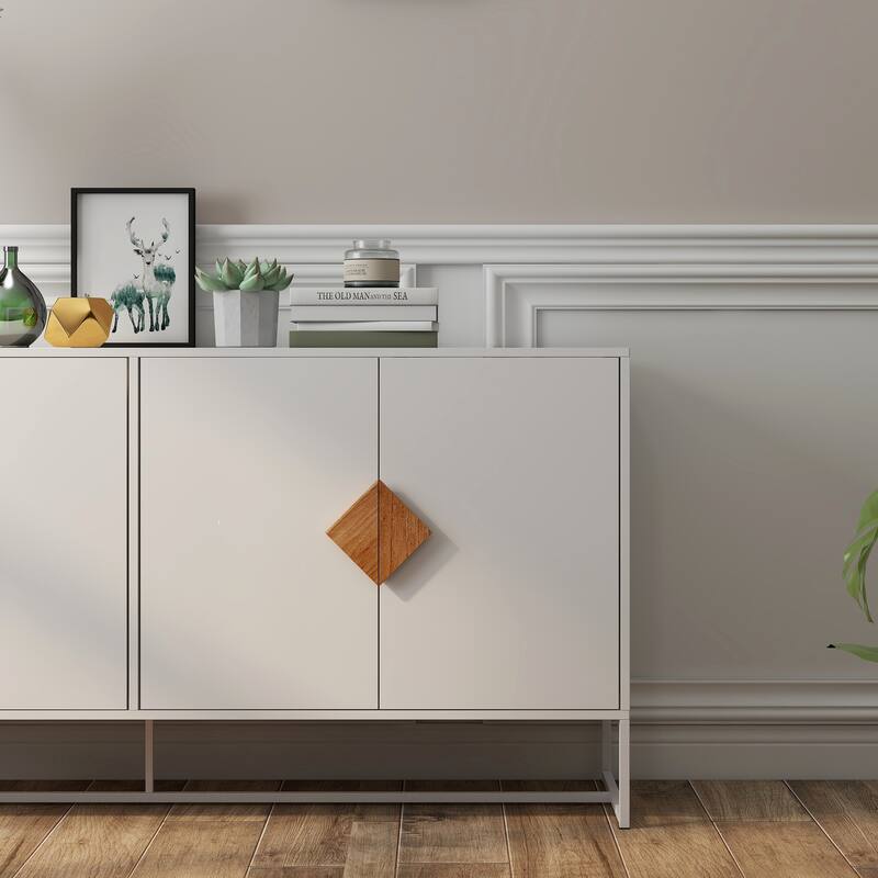Modern Sideboard Buffet Cabinet Entrance Cabinet with 2 Storage Compartments and Square Handles, for Living Room