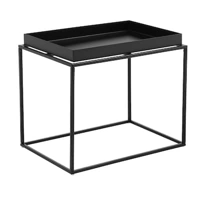 16 in. Black Rectangle Metal End Table, Sturdy Build End Side Table for Living Rooms