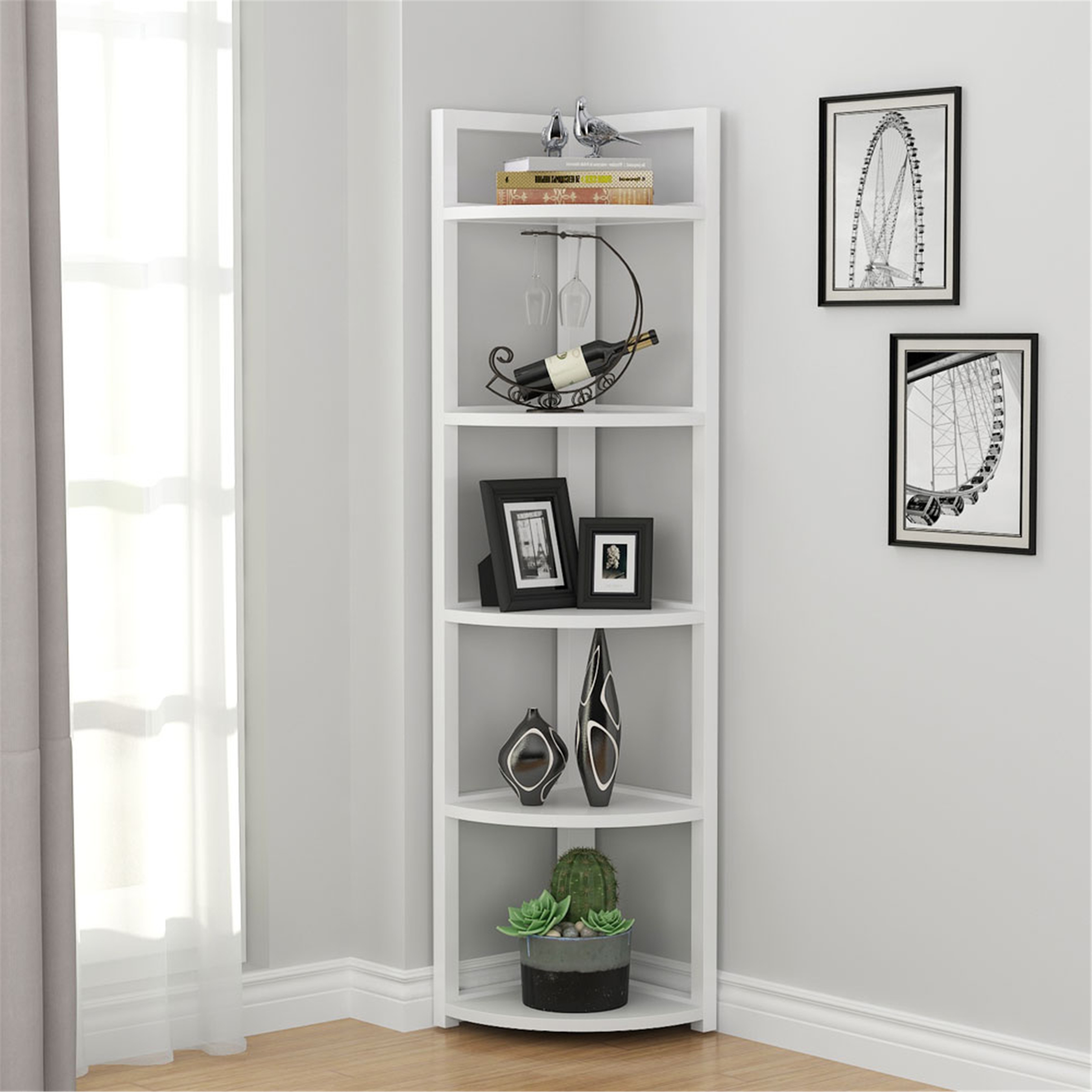 5 Tier Corner Shelf, Rustic Corner Storage Rack Plant Stand