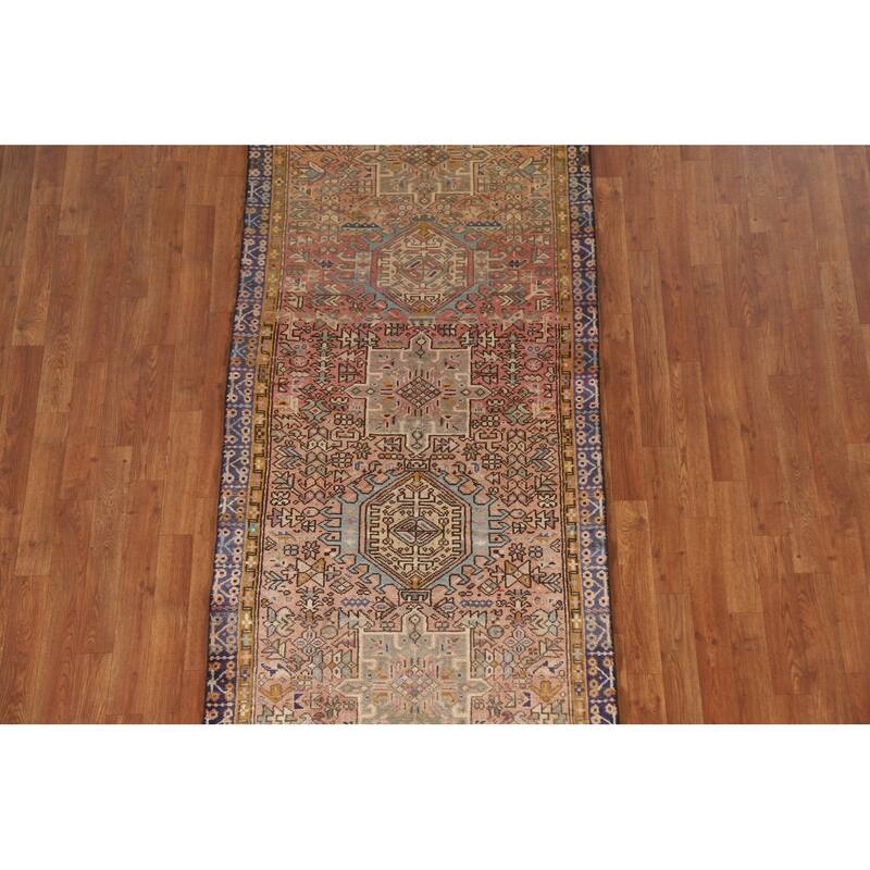 Vegetable Dye Handmade Gharajeh Persian Vintage Runner Rug - 3'3"x 7'4"