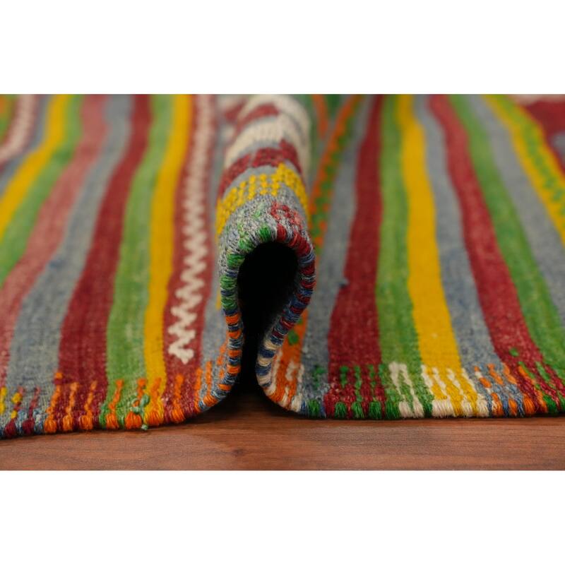 Hand Woven Oriental 100% Wool Carpet Southwestern Tribal Green Kilim Area Rug - 7' 8'' X 5' 4''