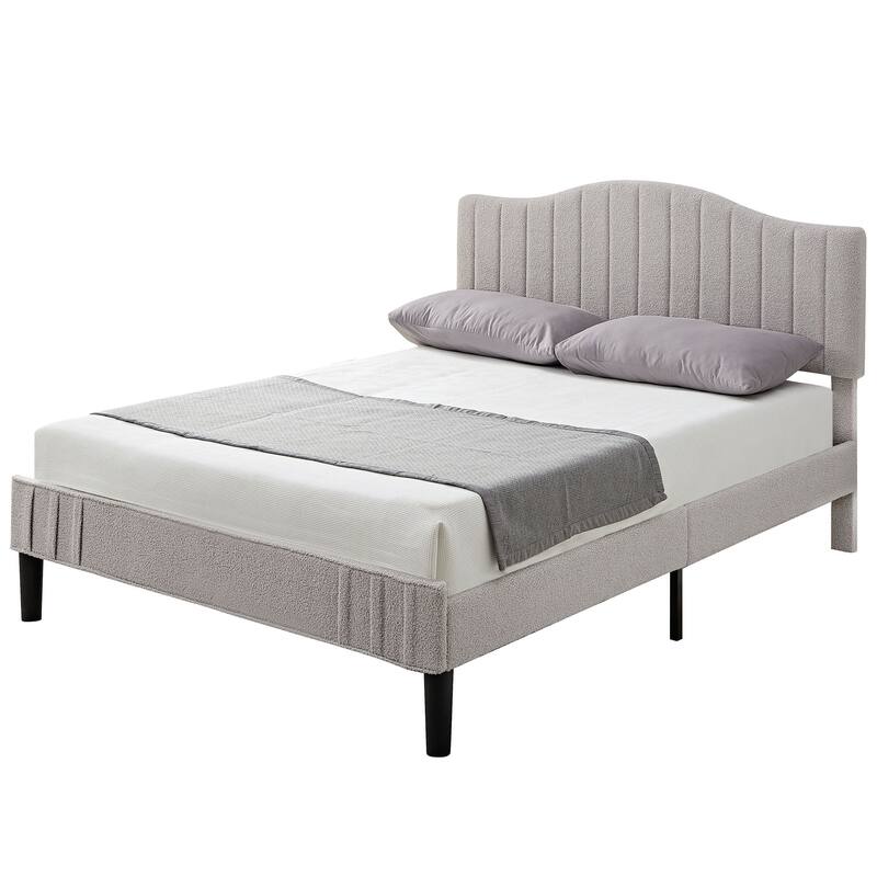 VECELO Upholstered Bed Frames, Platform Beds with Height Adjustable Teddy Fabric Headboard, 7.9'' Under Bed Space