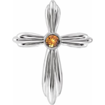 925 Sterling Silver Citrine Cross Pendant - Orange