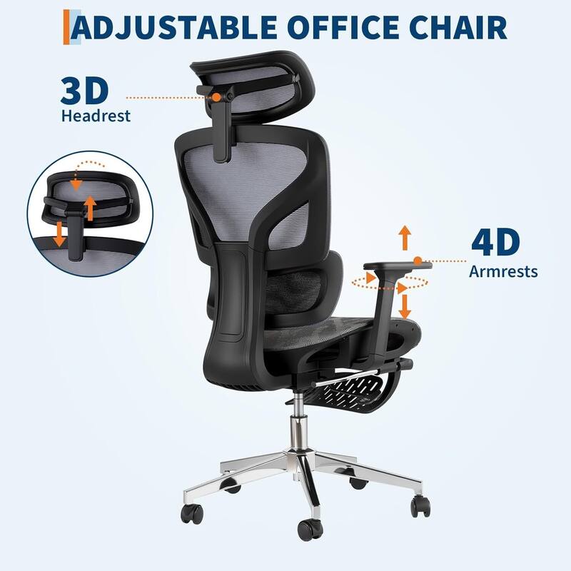 High Back Ergonomic Mesh Office Chair with Footrest for Home Office