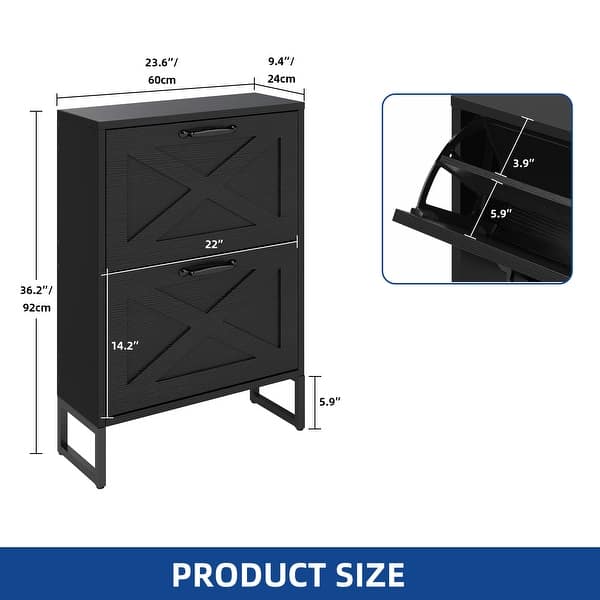 dimension image slide 0 of 3, Moasis Shoe Storage Cabinet with 2 Flip Drawers Narrow Shoes Rack Organizer