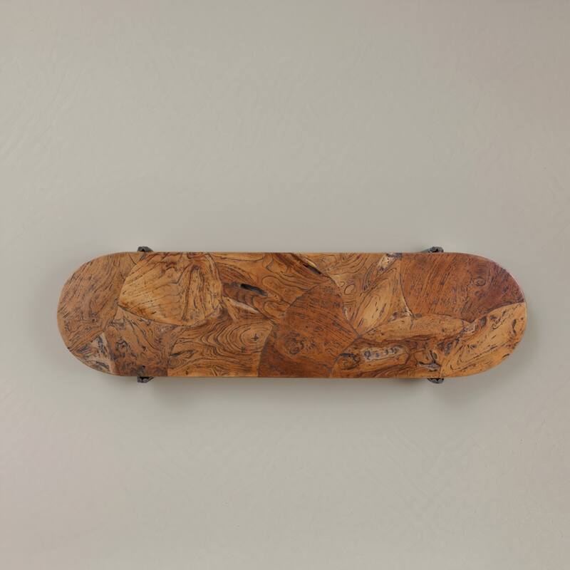 HomeRoots 55" Natural and Charcoal Reclaimed Wood and Metal Oval Trestle Console Table - 55.10 in. x 31.50 in. x 17.70 in.