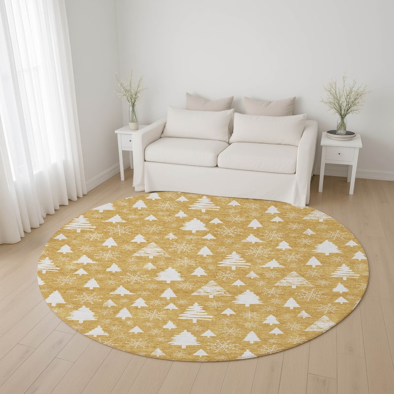 Premium Washable Super Soft Christmas Tree Mayfield Rug - Gold - 8' x 8'
