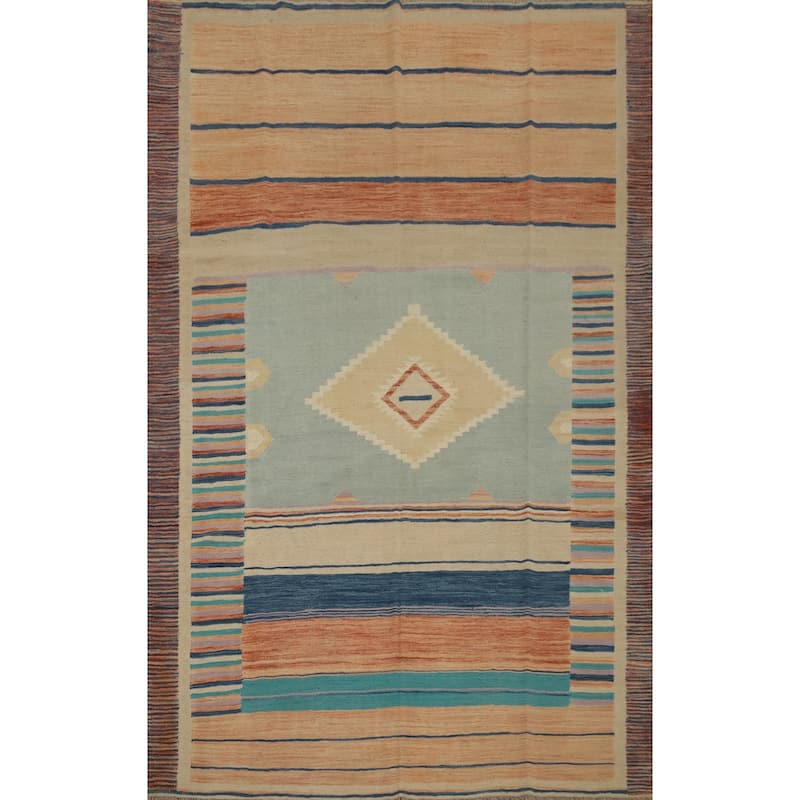 Hand Woven Oriental 100% Wool Carpet Southwestern Tribal Multi-Colored Kilim Area Rug - 8' 4'' X 5' 10''