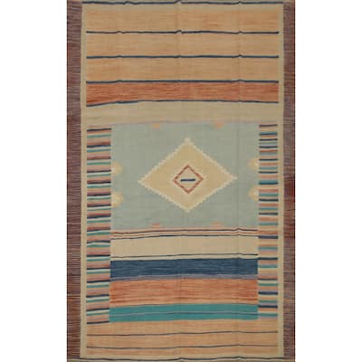 Hand Woven Oriental 100% Wool Carpet Southwestern Tribal Multi-Colored Kilim Area Rug - 8' 4'' X 5' 10''