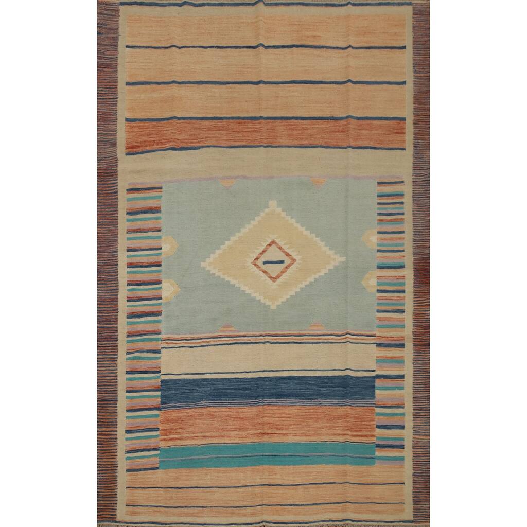 Hand Woven Oriental 100% Wool Carpet Southwestern Tribal Multi-Colored Kilim Area Rug - 8' 4'' X 5' 10''
